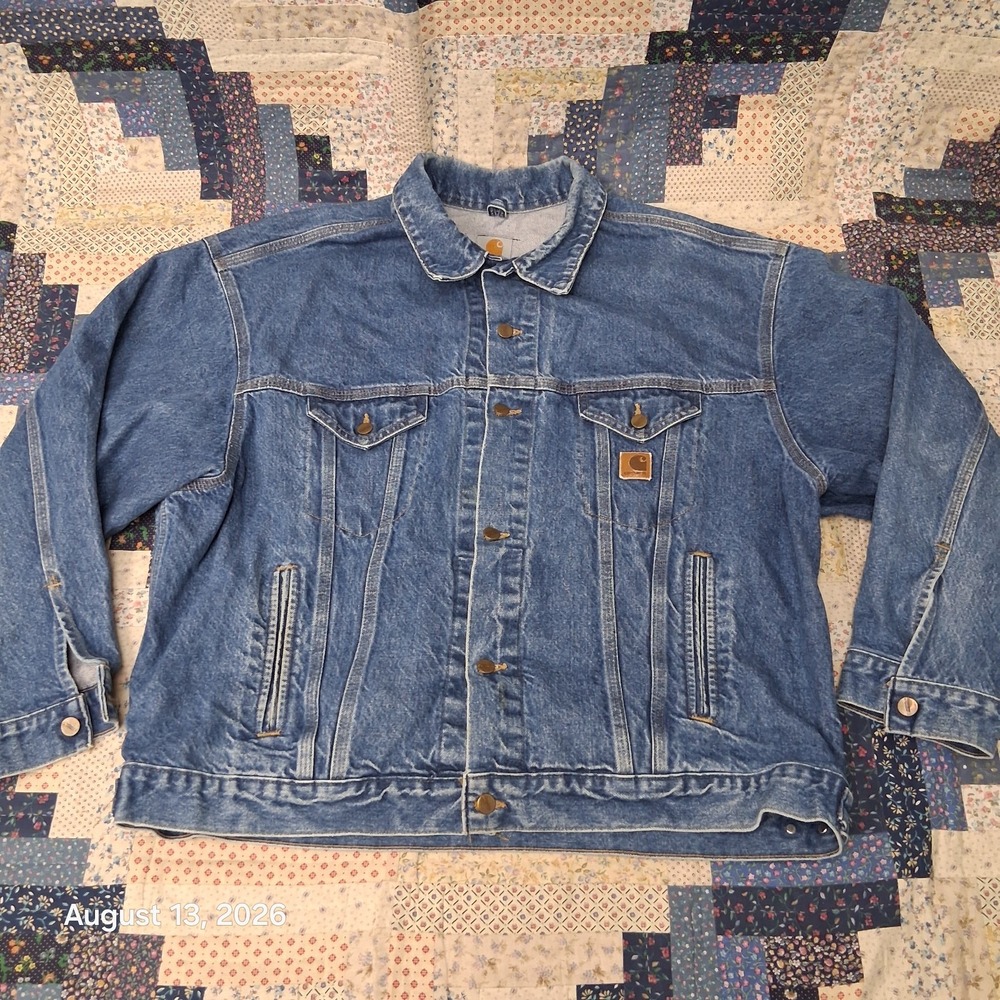 Vintage Carhartt J12 DST Denim Trucker Jacket Mens 2XL Blue USA Y2K Workwear